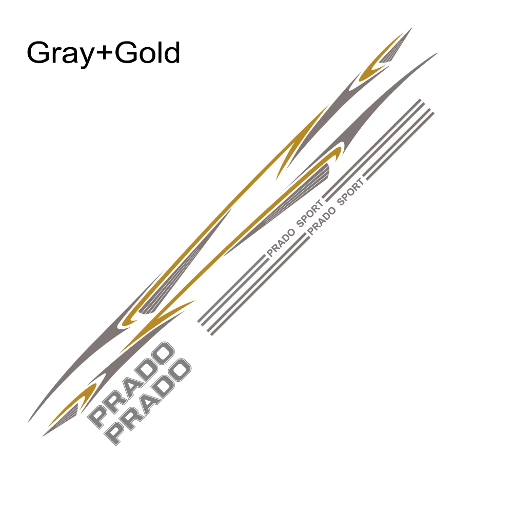 Gray with Gold Боковые светоотражающие наклейки на дверь автомобиля для Toyota Prado, виниловые автомобильные боковые полосы, наклейки на юбку, наклейки на тело, графические аксессуары - Название цвета: Gray with Gold
