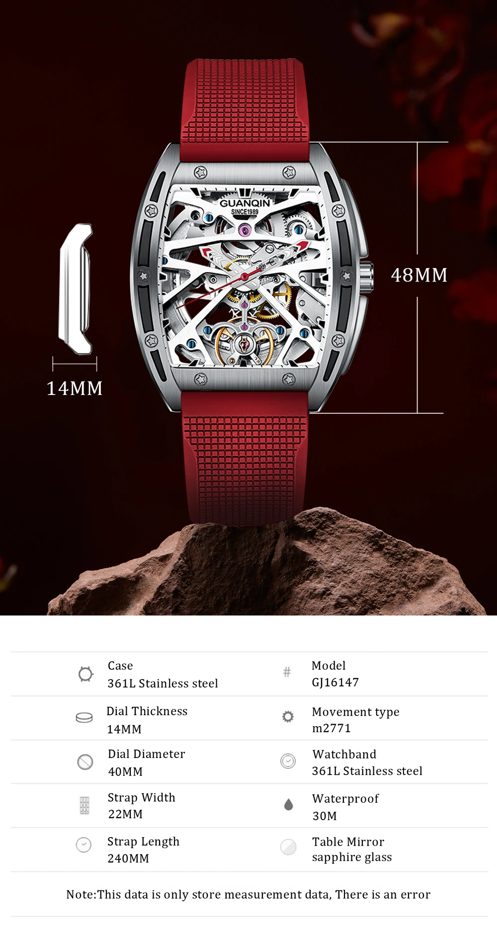 2021 New GUANQIN Tourbillon Men's Mechanical Watches Skeleton Luxury automatic watch for men Waterproof Clock man reloj hombre
