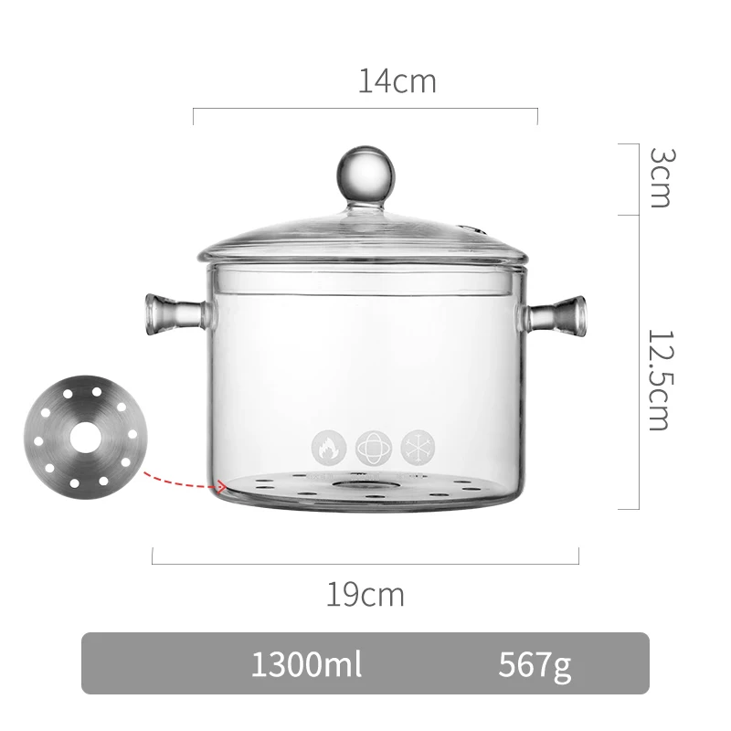 Прозрачная стеклянная суповая кастрюля электрическая керамическая плита с подогревом стеклянная чаша крышка ручной работы кухонные инструменты домашняя кухонная утварь кухонные гаджеты - Цвет: 1.3L set