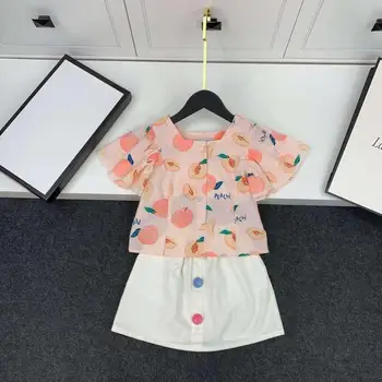 

Y043 2020 Summer New Girl Two-piece sets Chiffon Fruit pattern shirt Tops with sweet Half Skirt big girls clothing sests