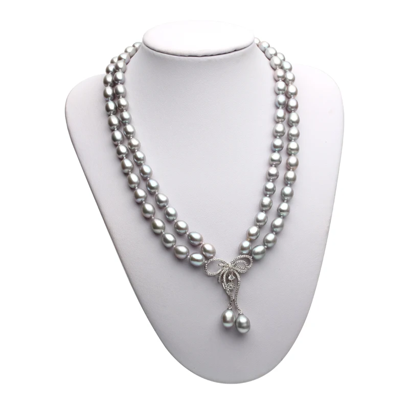 Real Luxury Grey Double Pearl Necklace Women,Freshwater Pearl Necklace Anniversary Gift