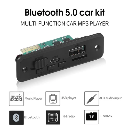 블루투스 5.0 MP3 플레이어 디코더 보드, 자동차 FM 라디오 모듈, 2x3W 6W 앰프 지원, FM TF USB 핸즈프리 통화, 5V 2