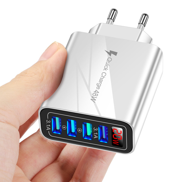 Charger Fast Charging 5V 3.1A Display 4 Ports Wall Mobile Phone Charger For iPhone 13 12 Samsung S21 Xiaomi 12 USB  adapter