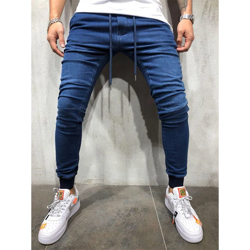 Pantalones vaqueros ajustados para hombre, jeans elásticos de cintura elástica, estilo hip hop, color negro