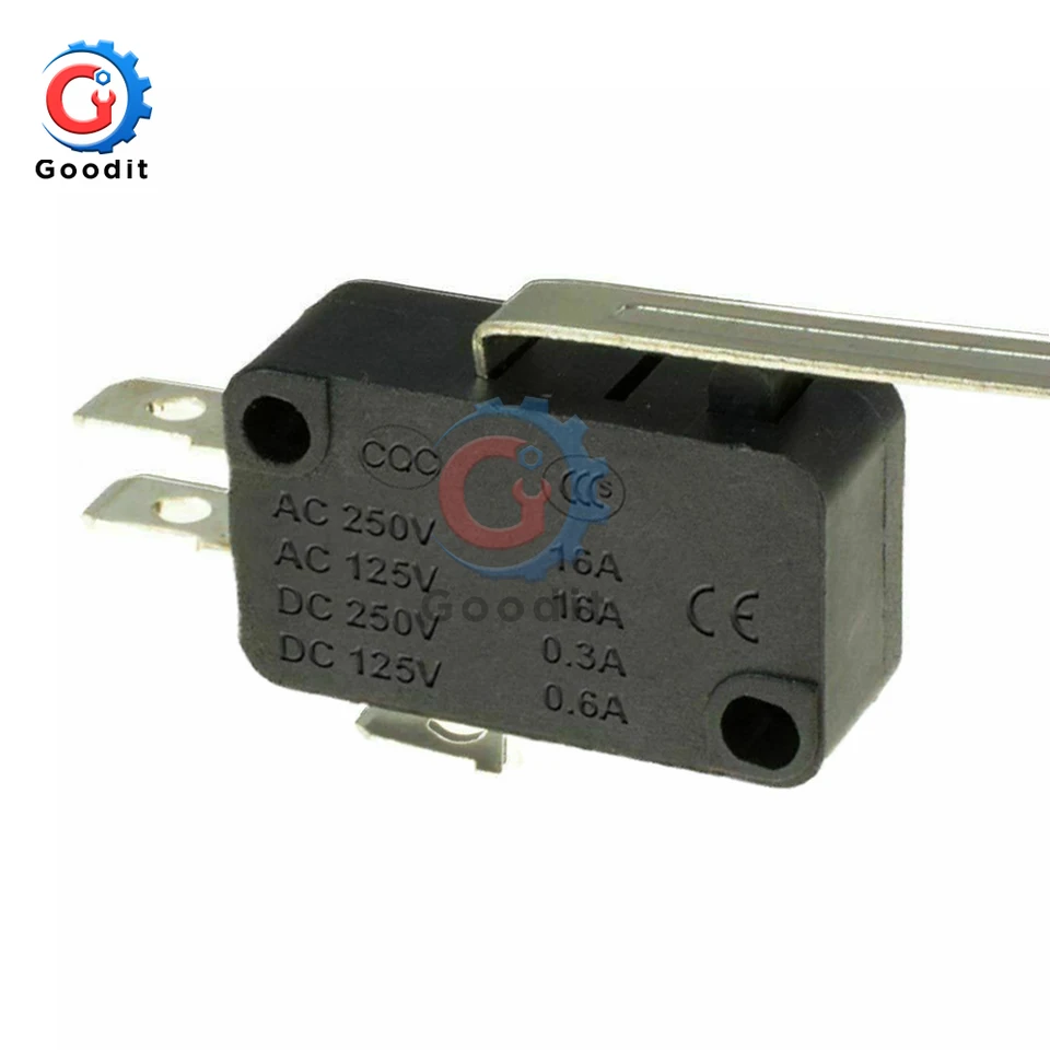 50 Pezzi Interruttore A Levetta SPDT - Micro Switch 3 Pin, 5A 250V, Leva Lunga 18mm, Per Elettronica E Fai Da Te