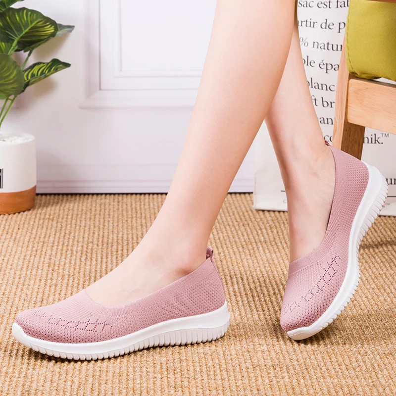 Women Slip On Shoes Knitting Socks Shoes Ladies Loafers Ballerinas Ladies Flat Footwear Luxury Sneakers For Elderly Knit Soft