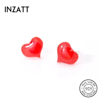 

INZATT Real 925 Sterling Silver Red Enamel Heart Stud Earrings Fashion Women Fine Jewelry Party Minimalist CuteAccessories Gift
