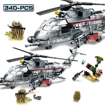 

340PCS Military Swat Police Helicopter Plane Army Soldier Figures Educational Building Blocks Kids Toys Compatible ww2 Bricks