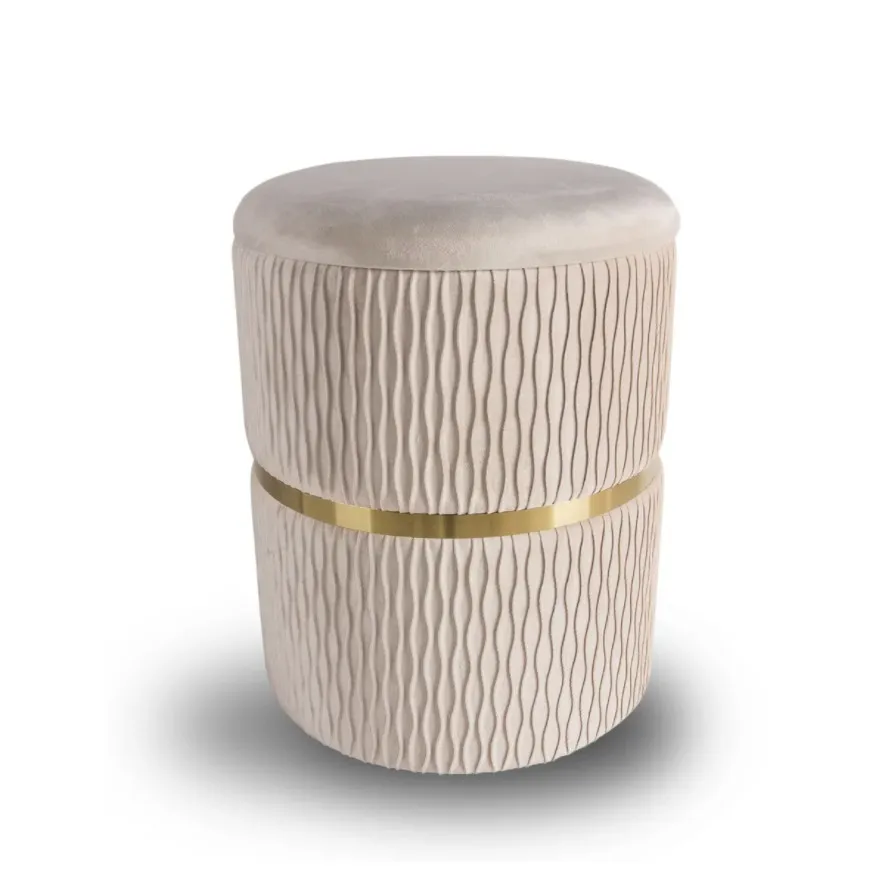 Velvet Round Ottoman Upholstered Seat Contemporary Style Footstool for Living Room Holloway Gray/Beige 38x32x32 cm Pouf | Мебель