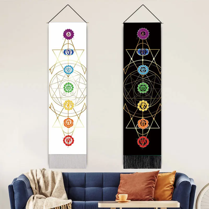 Tapestry Decorations Seven Chakra Decorative Wall Hanging Tapestry Bohemia Tarot Phase Tassel Tapestry Boho Art Tapestries For Bedroom Office Decor