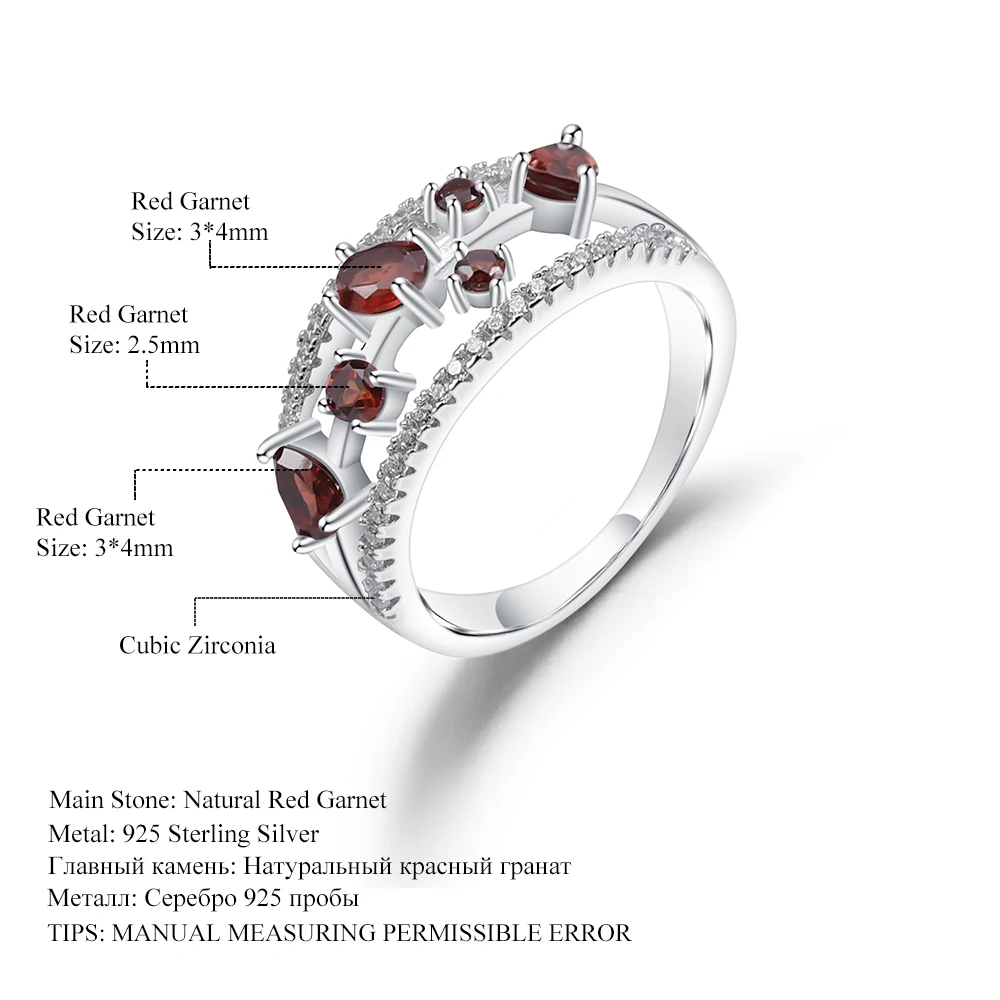 GEM'S балетный камень 925 пробы января серебро 0.54Ct натуральный красный гранат драгоценный камень палец кольцо для женщин ювелирные украшения