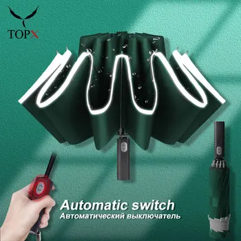 

Portable Upgrade Automatic Reverse Umbrella Reflective Stripe Business Windproof 3Fold 10 Ribs For Men Women Kids Gift Umbrella