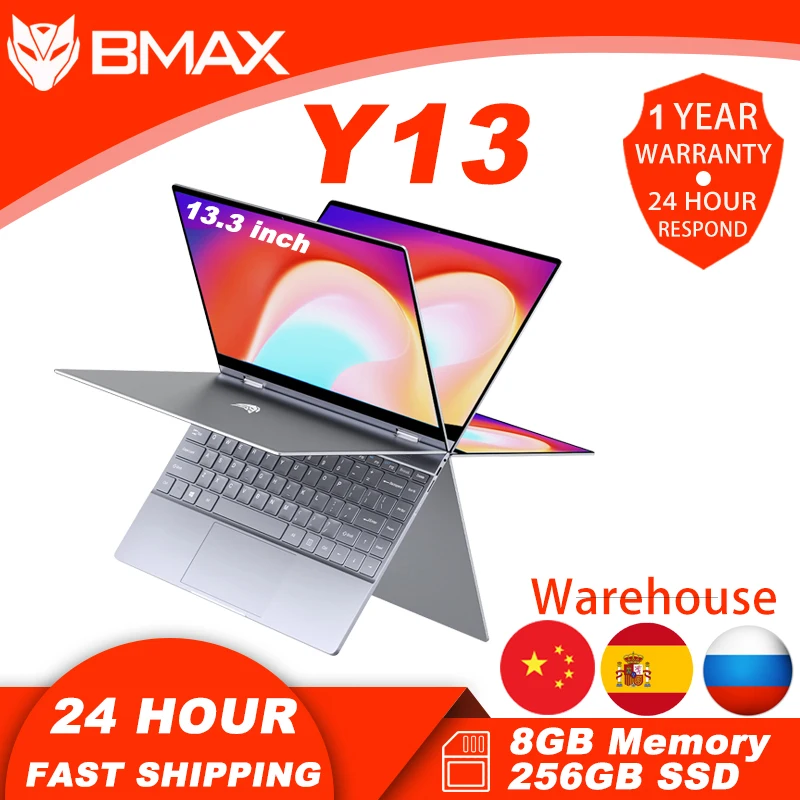 Ноутбук Bmax Y13 360 ° вращающийся 13 3 дюйма Windows 10 8 ГБ ОЗУ 256 Гб SSD сенсорный экран IPS