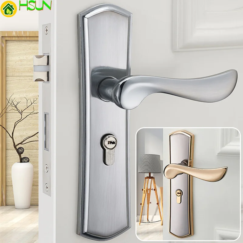 

Modern minimalist interior mechanical lock bedroom solid wood door handle lock home hardware lock handle