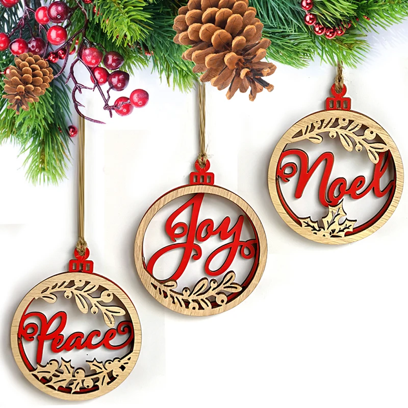 3 Pcs/Set Wooden Christmas 3D Small Pendants Letters Ornaments Xmas Tree DIY Crafts Party Home Bulb Decorations Children Gift | Дом и сад