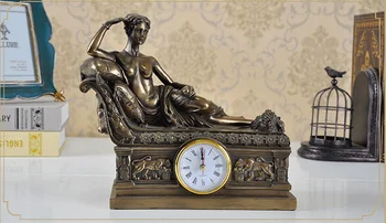 

European retro style naked girl artwork craft desk clock handicraft desktop sculpture living room home decoration Ornament a0177