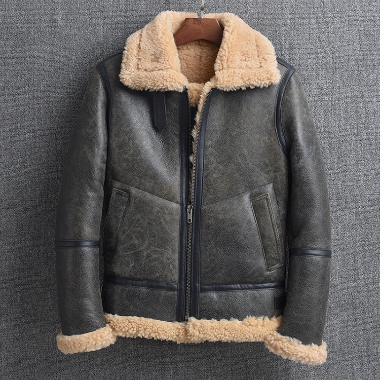 black sheepskin coat YR!Free shipping.2020 winter warm natural fur jacket,classic B3 shearling clothes,Man genuine leather coat.quality wool clothing black sheepskin coat