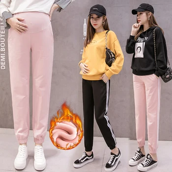 

513# Autumn Winter Thick Warm Plus Velvet Maternity Pants Sport Casual Belly Pants Clothes for Pregnant Women Pregnancy Trousers