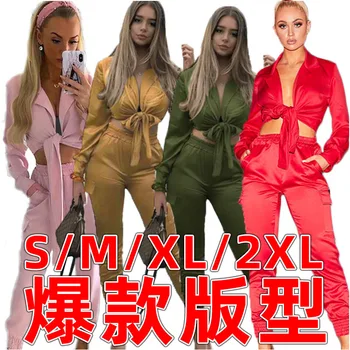 

2019 Summer AliExpress Popular Silk Suit European and American Large Fashion Sexy Two-Piece Female