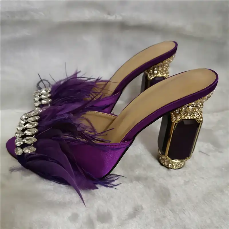 feather slippers heels