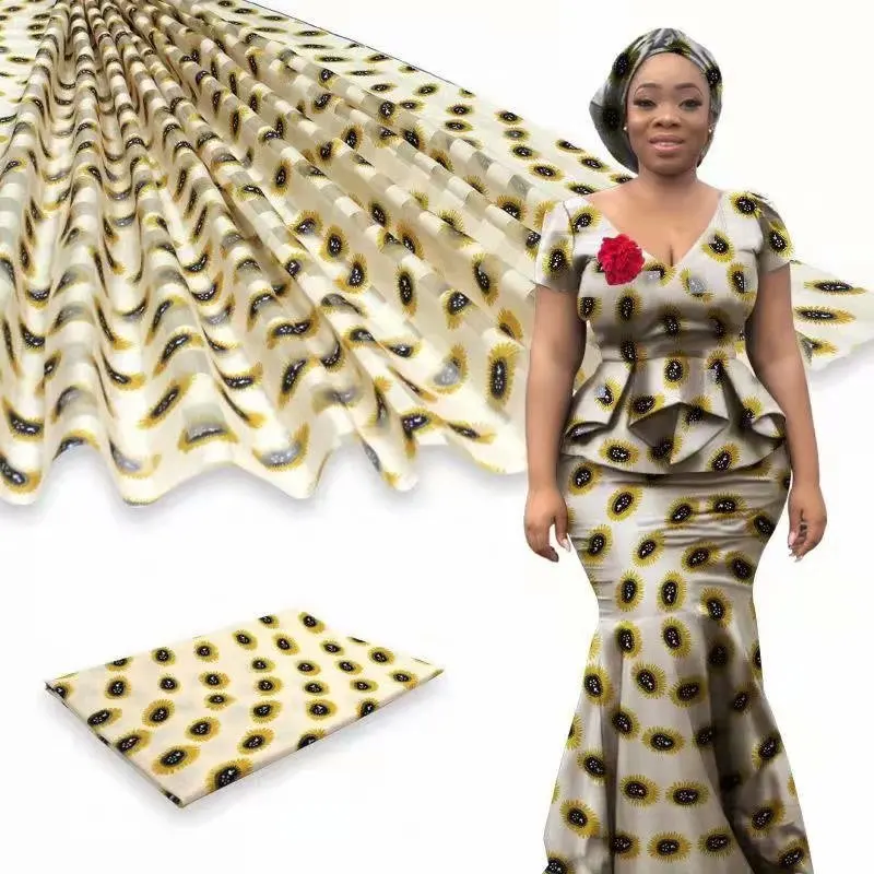 Шелковая ткань органза 3 ярдов+ 3 ярдов лента Материал Анкара африканская ткань с принтом атласная шелковая ткань высокого качества шелковая ткань