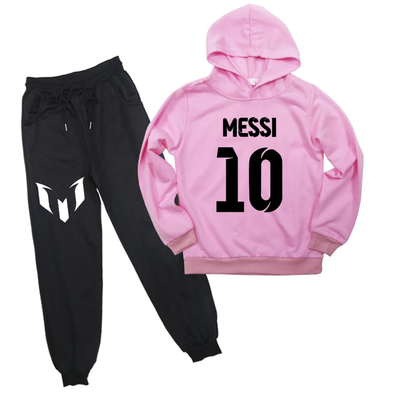 Дети Мальчики Девочки Messi 10 Толстовка брюки костюм толстовки повседневный комплект из свитера с брюками пуловеры топы для детей Сюрприз подарок