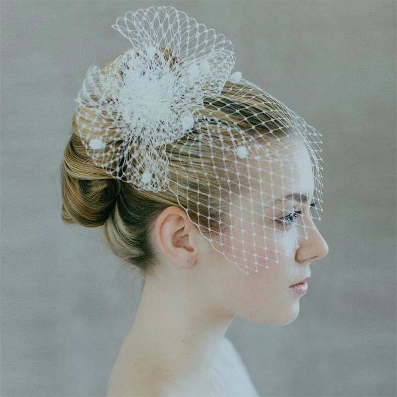 White Bridal Headwear Bridal Net Birdcage Veils Hair Clip Charming