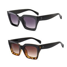 2 шт. квадратные маленькие ретро солнцезащитные очки для женщин Кошачий глаз брендовые дизайнерские солнцезащитные очки 90S дамы заклепки прозрачные оттенки очки Uv400(черный