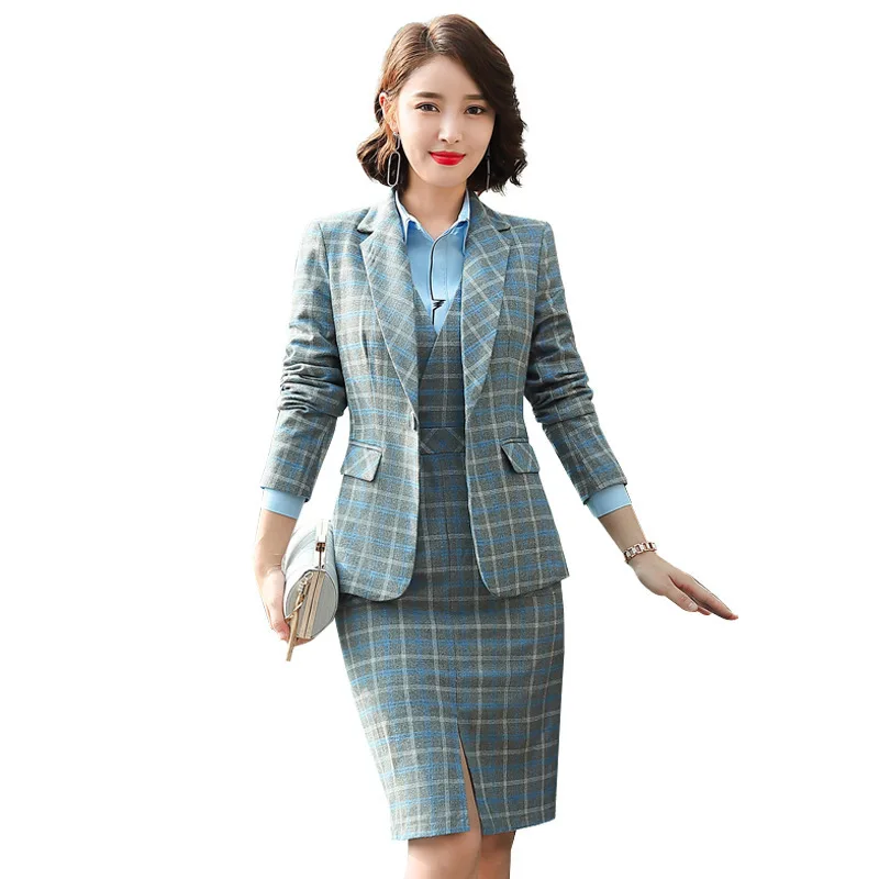 

S-5XL Formal Dress Blazer Women Dresses with Jacket Women's Plaid Dress Suit Set Office Wear Work for Ladies Evening Costumes
