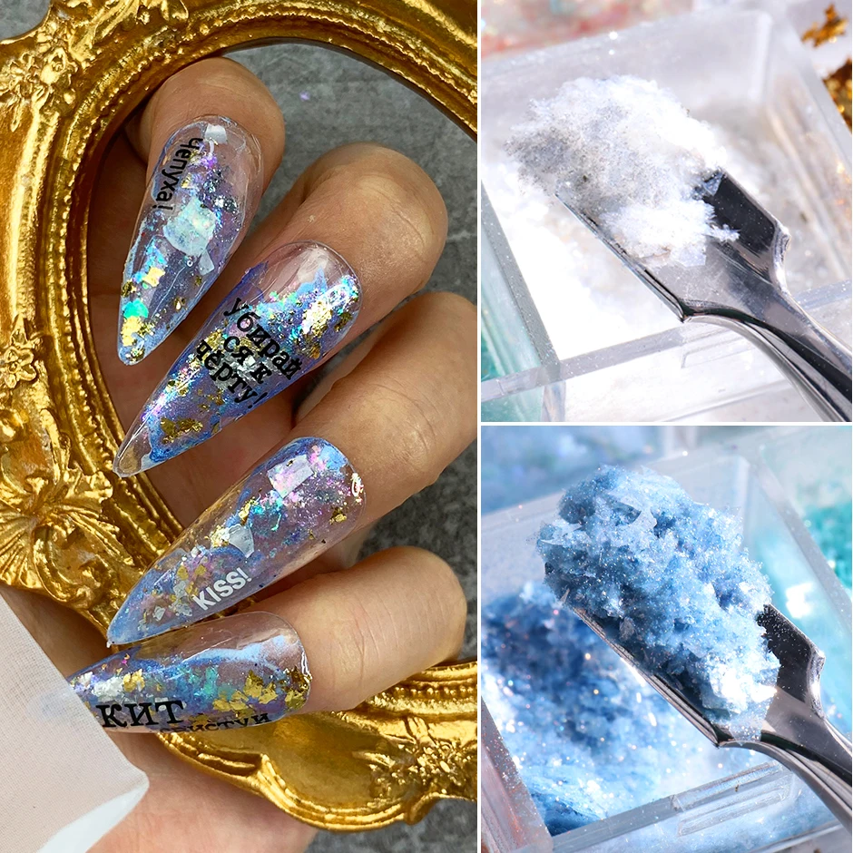 Holographic Opal Flakes Glitter Translucent Aurora Paillettes Pigment Gold Leaf Shiny Sparkle Sequins Nail Decoration
