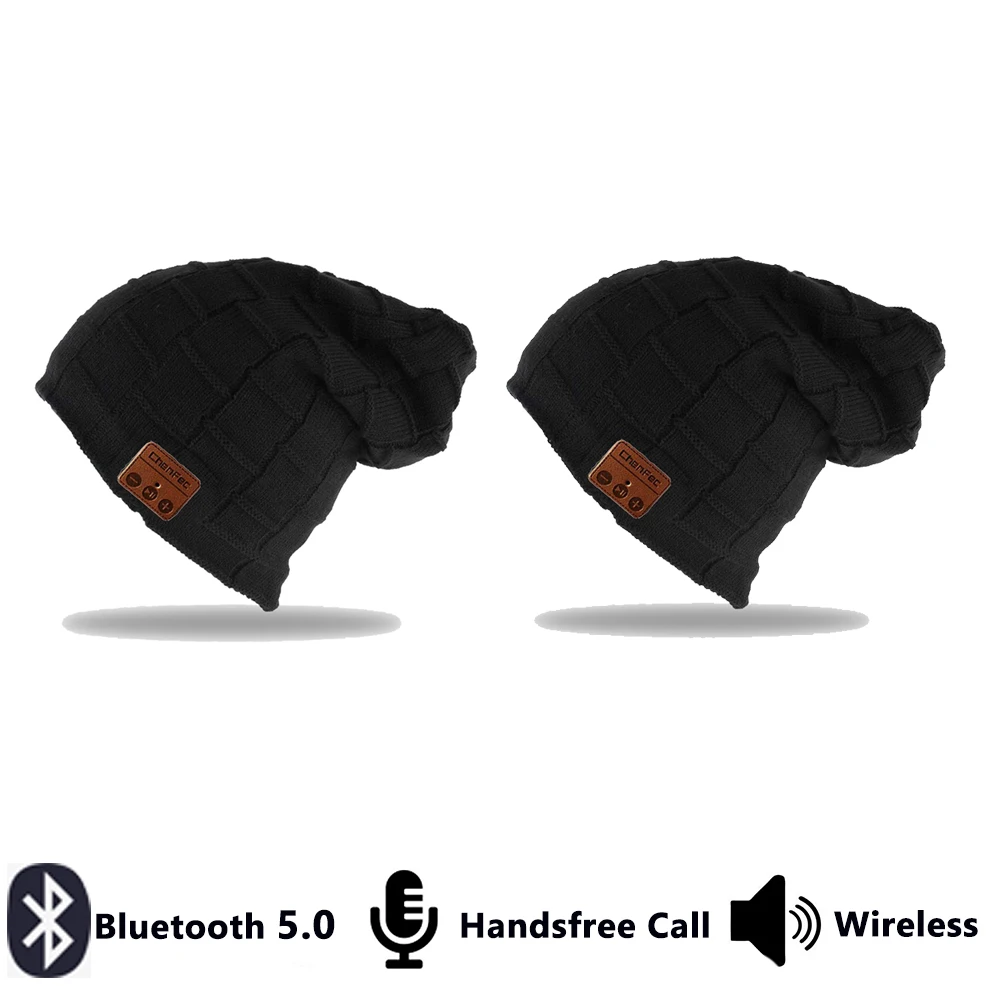 Bluetooth Beanie Bluetooth 5,0 HD стерео Beanie головной убор зима HatChristmas день рождения музыка подарки для мужчин и женщин Bluetooth шапка - Цвет: 2 pieces in black