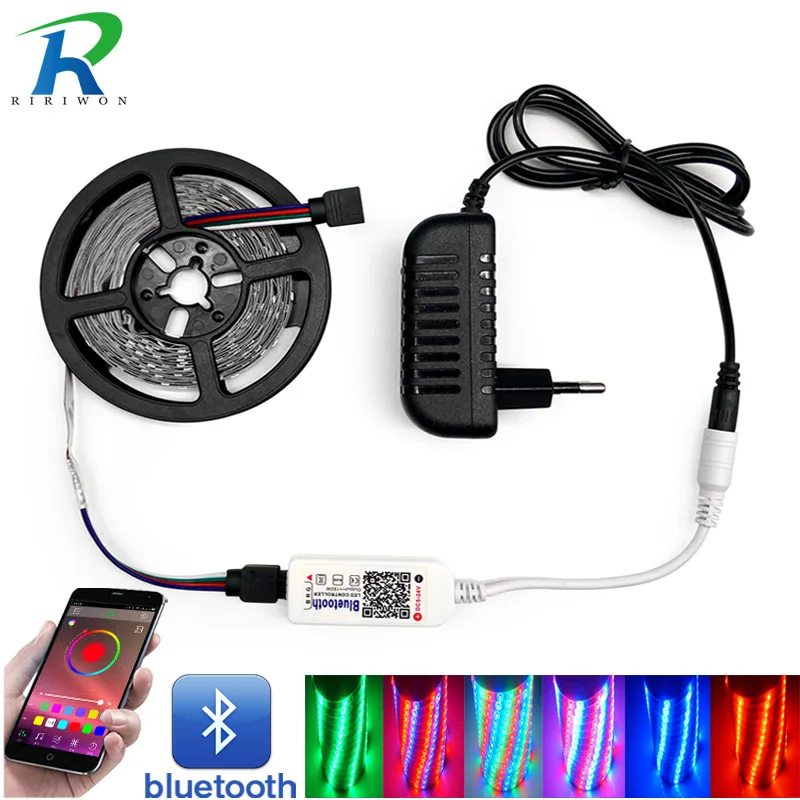 

5M 10M 15M LED Strip RGB 5050 SMD 2835 Flexible Ribbon fita led light strip RGBTape Diode DC 12V + Bluetooth Control +Adapter