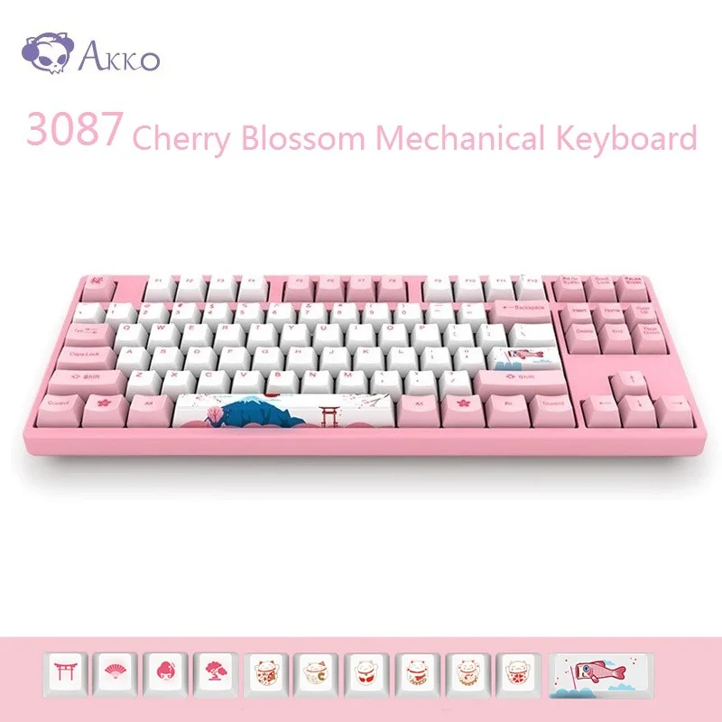 

AKKO 3087 Gaming Mechanical Keyboard 87 Keys PBT Type-C USB Wired Keyboard For PC Computer Gamer Tokyo Cherry Blossom Pink