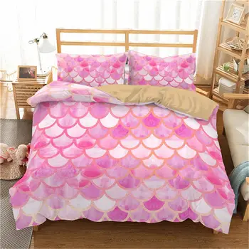 

ZEIMON 3D Fish scale Bedding Set Cartoon Printing Bedclothes Queen Size Microfiber For Home Decor Duvet Cover With Pillowcase