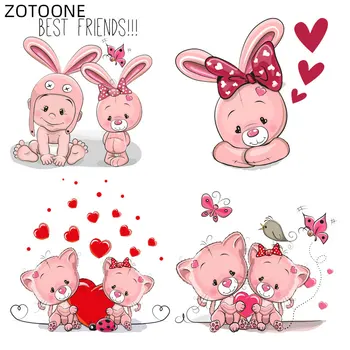 

ZOTOONE Cartoon Pink Cat Patches Iron on Heat Transfer for Clothes DIY Applique Rabbit Patch for Kids Ironing Vinyl Stickers H