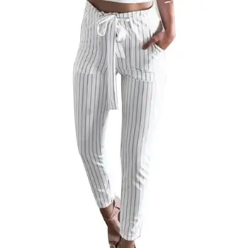 

Fashion Lady Solid Color Stripe Flouncing High Waist Slim Cropped Jeans Trousers
