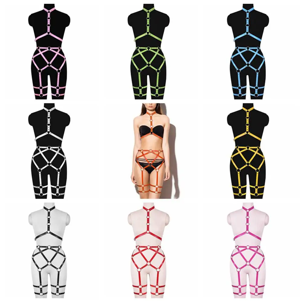 

Full Body Women's Belt Accessories Punk Dance Rave Garters Sexy Lingerie Set Leather Harness Cage Bra Adjust Waist Suspender