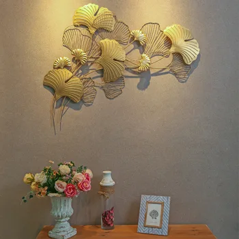 

3D Ginkgo Leaf Wall Hangers European Style Iron Art Wall Hanging Decoration Hotel Living Room Wall Metal Nordic Wall Decoration