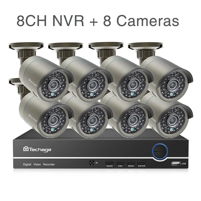 8CH NVR (8Cameras) Techage 8CH POE NVR комплект 1080P CCTV камера система аудио 2-мегапиксельная уличная Водонепроницаемая ip-камера с датчиком движения домашний комплект для безопасности видео - Цвет: 8CH NVR (8Cameras)