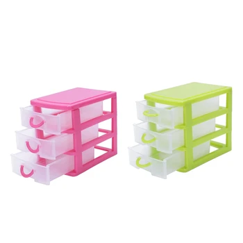 

2Pcs Mini Translucent Drawer Type Plastic Storage Box 3 Layers - Rose Red & Green