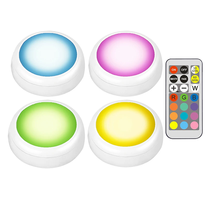 4 lamp and remote Светодиодный больше цветная(RGB) Цвет шкаф ночной Светильник батарея Точечный светильник с регулируемой яркостью под полкой Кухня счетчик светильник ing пульт дистанционного управления - Цвет: 4 lamp and remote