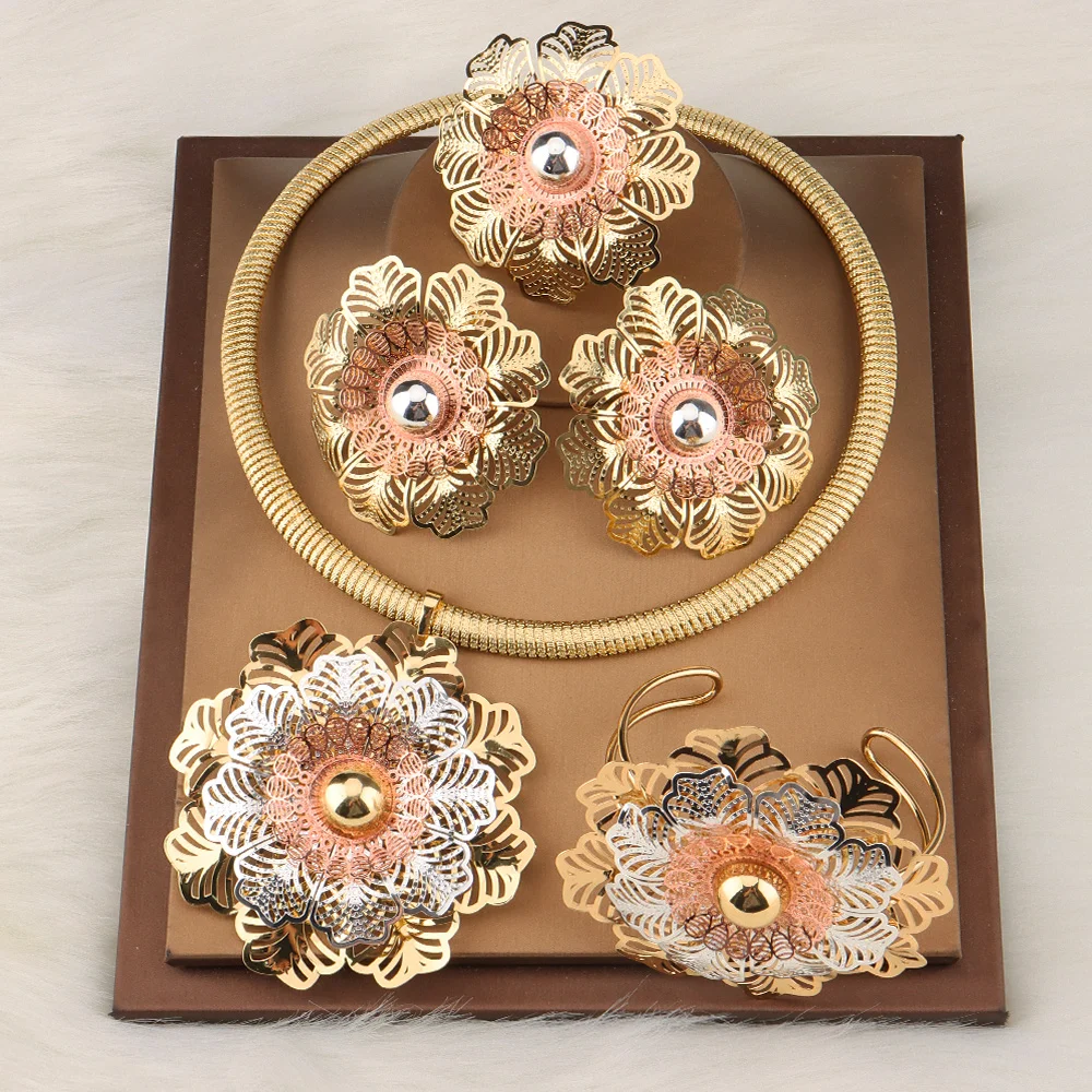 Women Jewelry Sets Bohemia Romantic Flower Earrings Necklace New Design For Wedding Party Gift Trendy Bangle Ring Accessories | Украшения и