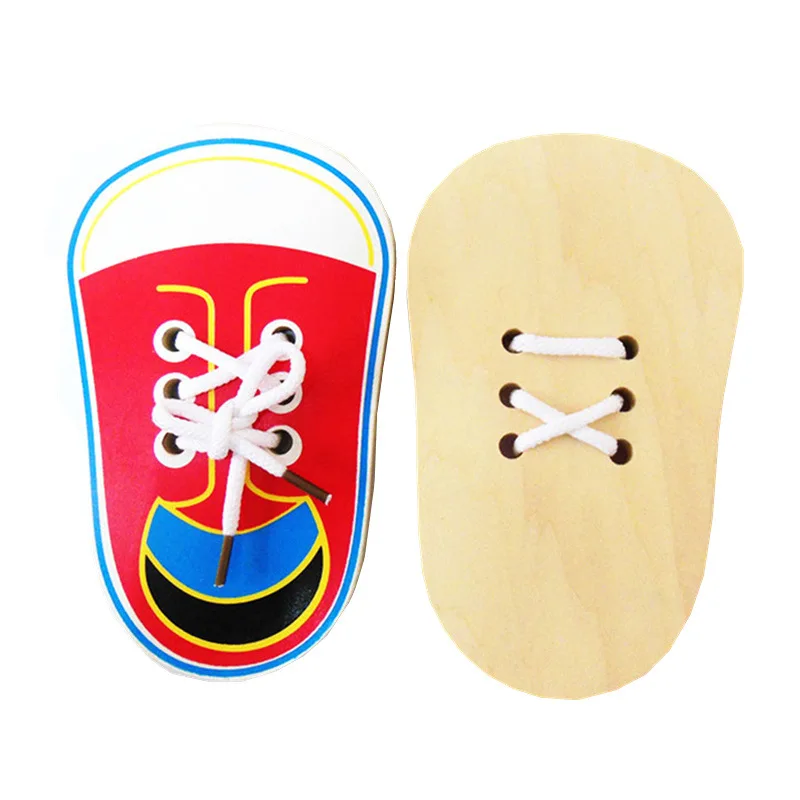 Practice Montessori Learning Children Wooden Shoe Lace Educational Toys Tie Shoelaces Toys 2