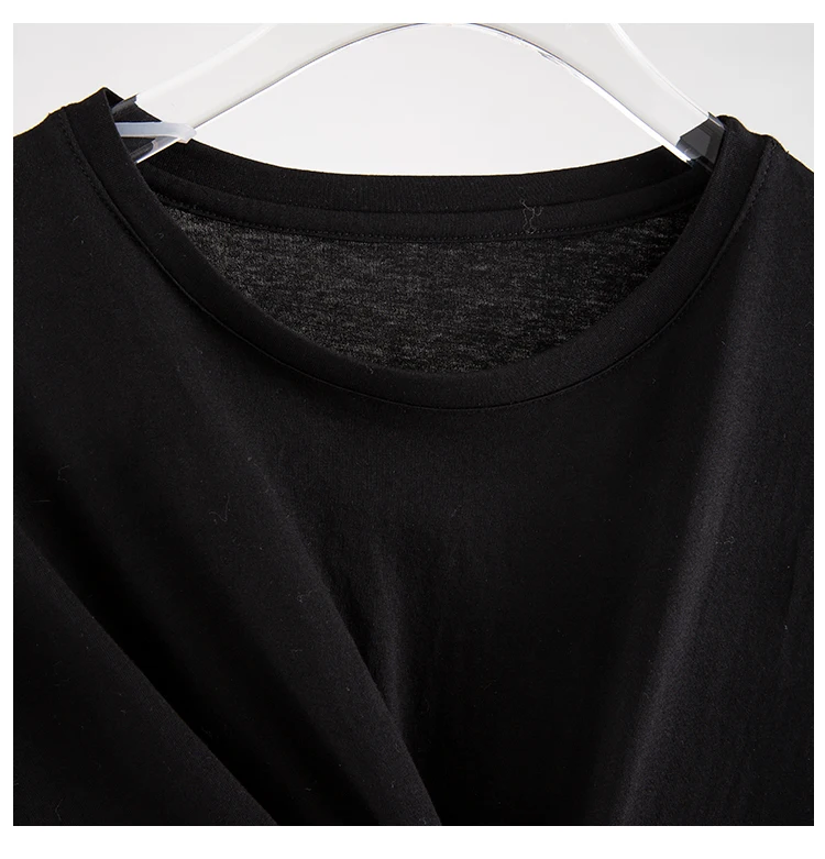 autumn new metal pin decoration fold round neck long sleeve irregular T-shirt female slim fashion