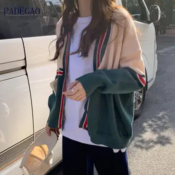 

Cardigan Patchwork V-neck Winter Designer Clothes Women Jacket Preppy style 2020 Autumn Korean Sweater Tide Streetwear Sweet Top