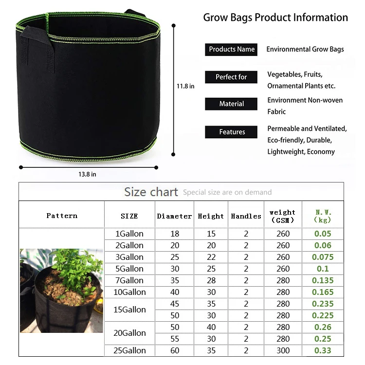 5 упаковок мешки для растений выращивание сумки Нетканый материал аэрации горшки с ручками корневой контейнер 1/2/3/5/7/10/15/20/25 литров