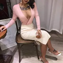 Misswim, сексуальные женские юбки с высокой талией, Осень-зима, элегантные, с разрезом, облегающая юбка, однотонная, до колена, для офиса, Женская юбка, новинка