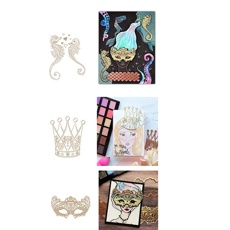 

New Design Personal Decoration Seahorse Crown Mask Hot Foil Plates for Scrapbooking DIY Paper Cards Crafts New 2019