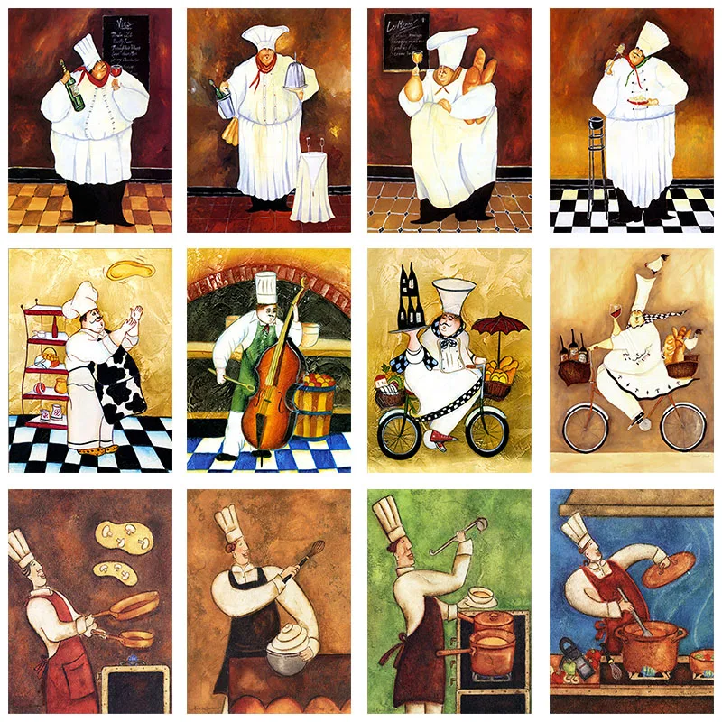 

Cartoon Anime Chef Food DIY Diamond Painting Rhinestone 5D Full Square Drill Embroidery Restaurant Kitchen Coffee House Decor
