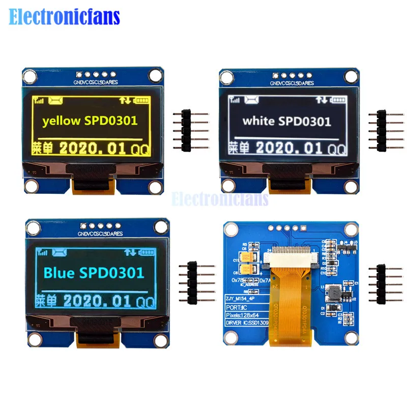 IPS 1 54 дюймов 5Pin Белый Синий Желтый OLED экран дисплей модуль 128x64 SPI интерфейс SPD0301